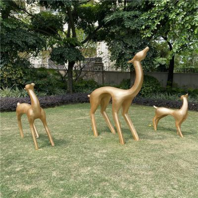 户外园林玻璃钢仿铜抽象动物景观小鹿