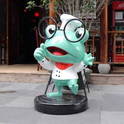 饭店门口摆放玻璃钢卡通青蛙厨师小品雕塑