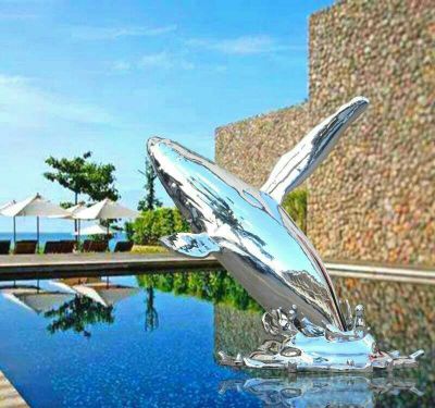 公园摆放的跳跃的玻璃钢创意鲸鱼雕塑