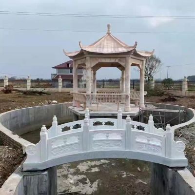 庭院造景水池流水摆放大理石雕刻小石拱桥雕塑