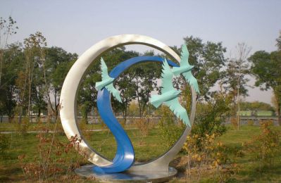 不锈钢大雁南飞公园景观雕塑