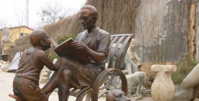 庭院仿真铜雕给孩子读书的雕塑