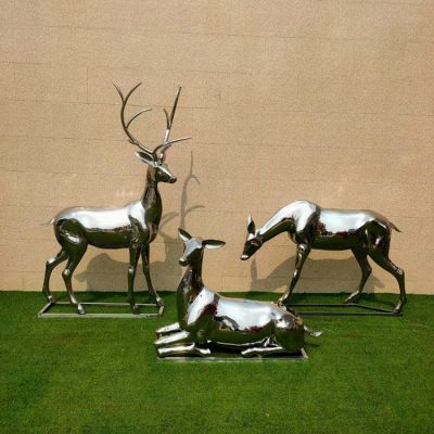 不锈钢镜面动物梅花鹿系列雕塑