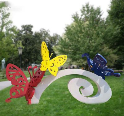 花园不锈钢喷漆蝴蝶雕塑