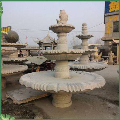 庭院喷泉装饰大理石雕刻三层流水花盆水钵