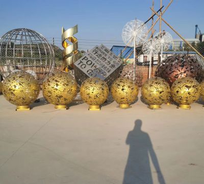 公园户外创意不锈钢喷金烤漆工艺镂空球雕塑