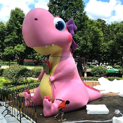 公园大型仿真卡通粉色恐龙雕塑
