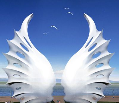 海边景区创意玻璃钢亲吻翅膀雕塑