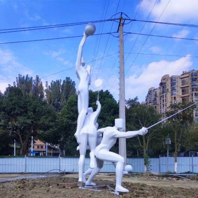 园林广场摆放玻璃钢体育运动主题抽象人物雕塑 