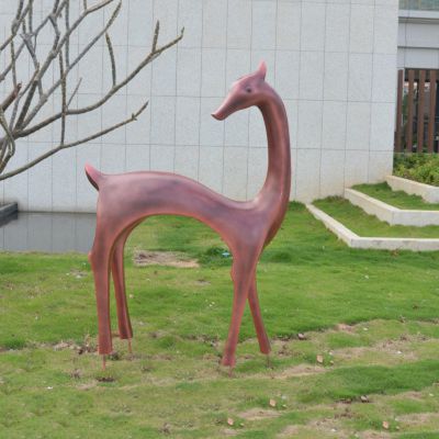 公园草坪不锈钢仿铜抽象鹿雕塑
