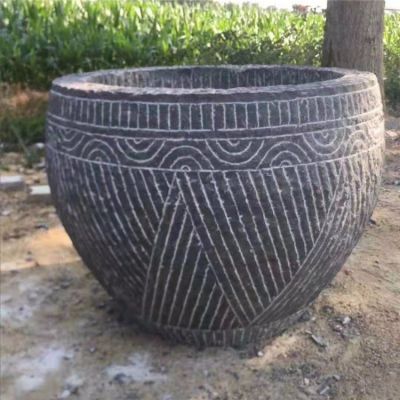 仿古做旧石雕龟纹石养鱼种花鱼缸雕塑