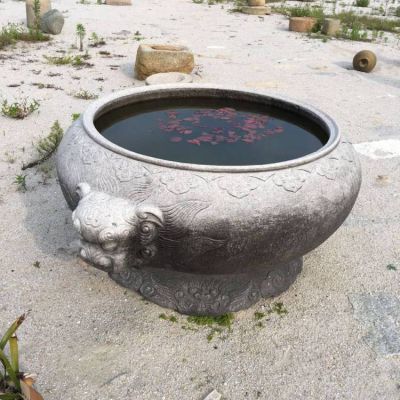 庭院摆放仿古做旧石雕花缸水缸