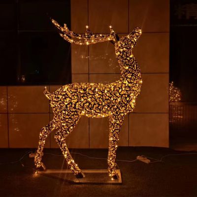 公园景区街道创意不锈钢镂空铁艺夜晚照明鹿雕塑