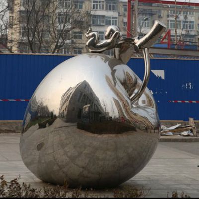 大型不锈钢镜面镂空苹果雕塑 城市公园景观摆件