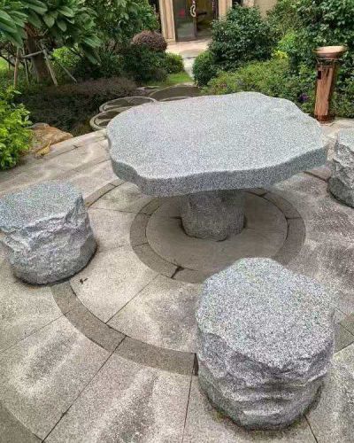 小区别墅户外摆放天然花岗岩异形石桌石凳