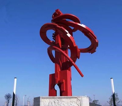 广场大型环绕不锈钢喷漆飘带雕塑