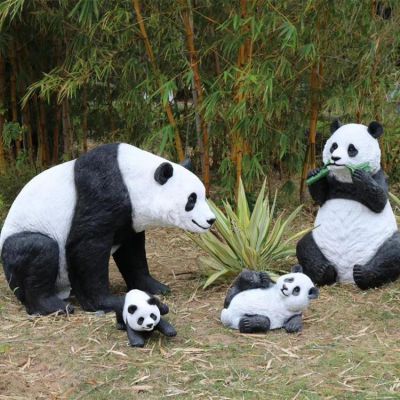树脂玻璃钢卡通彩绘仿真熊猫雕塑竹林装饰小品