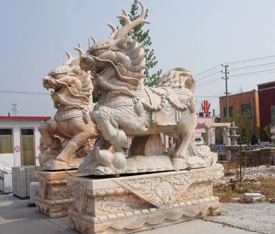 户外广场大型汉白玉石雕麒麟雕塑