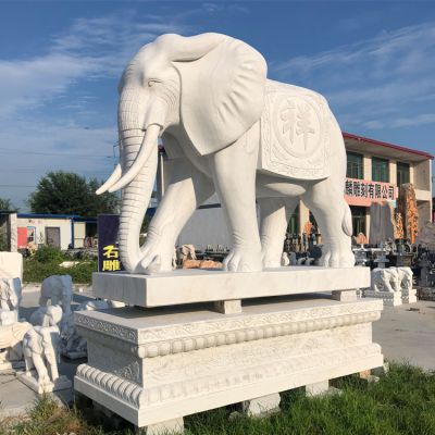 户外工厂汉白玉石雕镇宅招财大象雕塑
