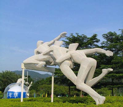 景点园林摆放不锈钢创意跨栏运动人物雕塑