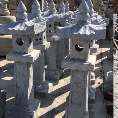 景区中式汉代大理石雕灯笼摆件