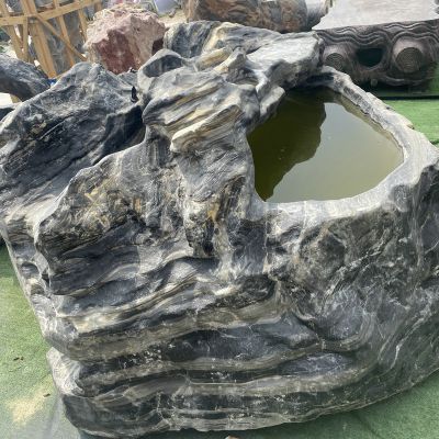 户外石雕水景鱼缸庭院装饰摆件鱼池异雕仿古青石鱼缸石槽