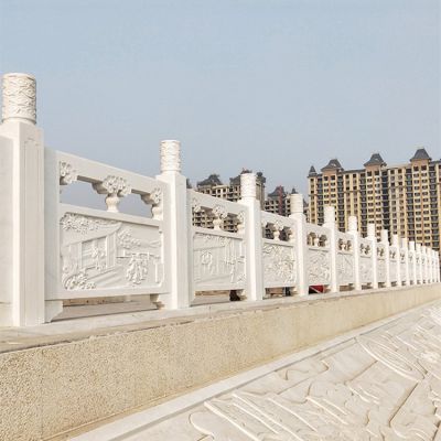 公园河道摆放汉白玉雕刻扶手栏板