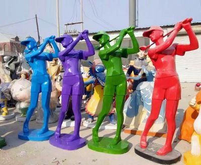 玻璃钢现代人物雕塑体育运动打高尔夫球户外步行街装饰品