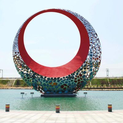 户外广场大型不锈钢镂空抽象圆环雕塑