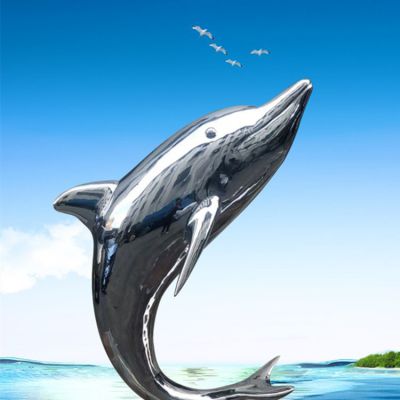 不锈钢镜面大型海豚雕塑  喷泉水景摆件