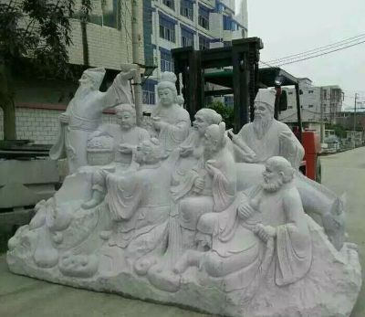 汉白玉石雕户外景区创意八仙雕塑