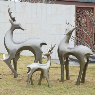 公园不锈钢抽象仿铜梅花鹿雕塑