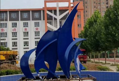 学校校园喷泉摆放航帆启航蓝色不锈钢船雕塑