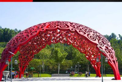 创意剪影广场不锈钢红色拱门雕塑