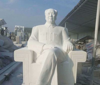 公园景区汉白玉石雕坐式毛泽东雕塑