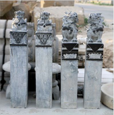 大理石仿古狮子园林景区摆放拴马柱雕塑