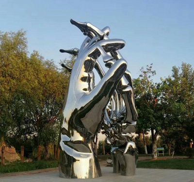 大学文化广场能否抽象手交叉镜面手型不锈钢雕塑