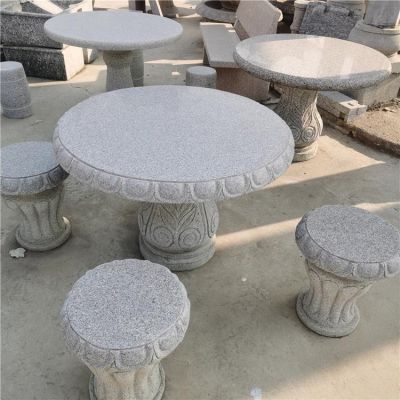 庭院家用大理石石雕圆形石桌石凳雕塑