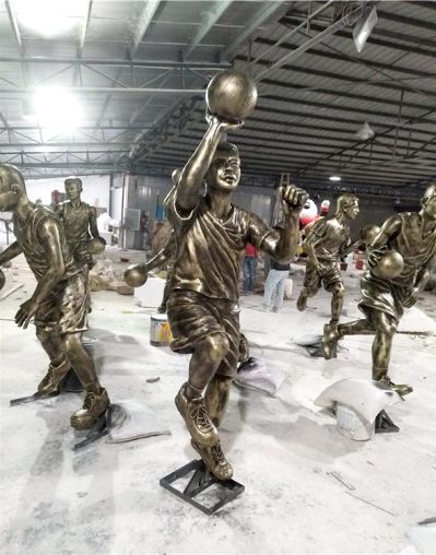 步行街投篮玻璃钢打篮球人物雕塑