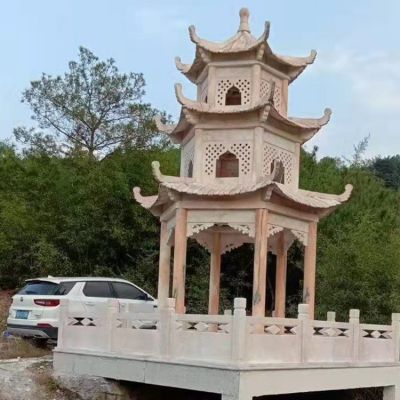 户外公园乘凉多层六角凉亭雕塑