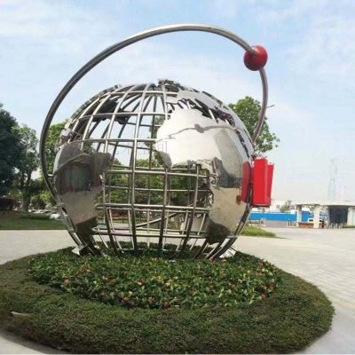 校园不锈钢镜面镂空地球仪雕塑