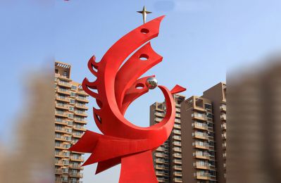 城市创意抽象玻璃钢红色凤凰雕塑