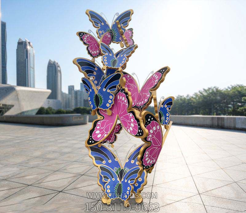 多只不锈钢创意蝴蝶雕塑