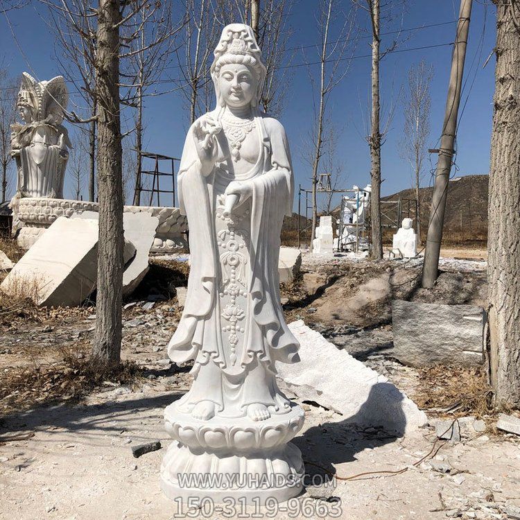 大理石浮雕 汉白玉观音站姿神像 寺庙摆件雕塑
