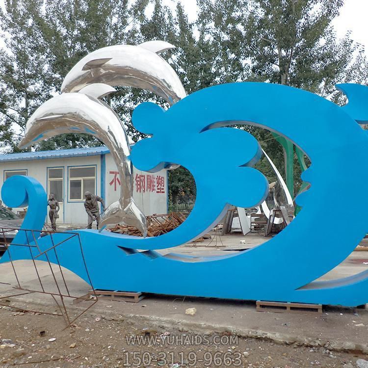 海洋公园不锈钢镜面海豚动物标识雕塑