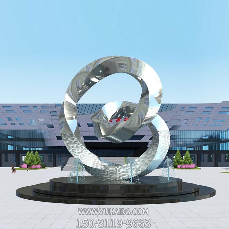 车站机场户外广场喷泉水景抽象不锈钢异性几何圆环雕塑