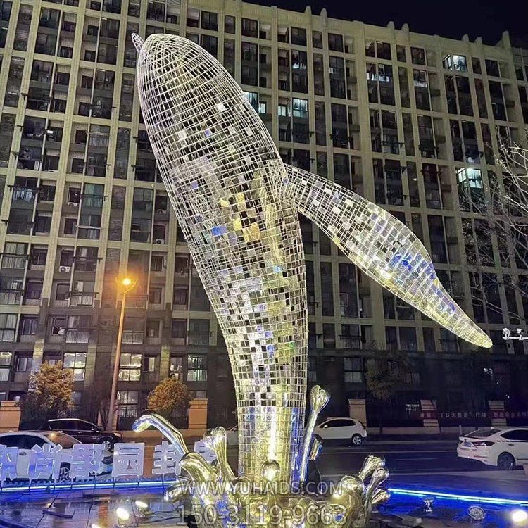 不锈钢鲸鱼，大型铁艺镂空网格鲸鱼水景装饰景观雕塑