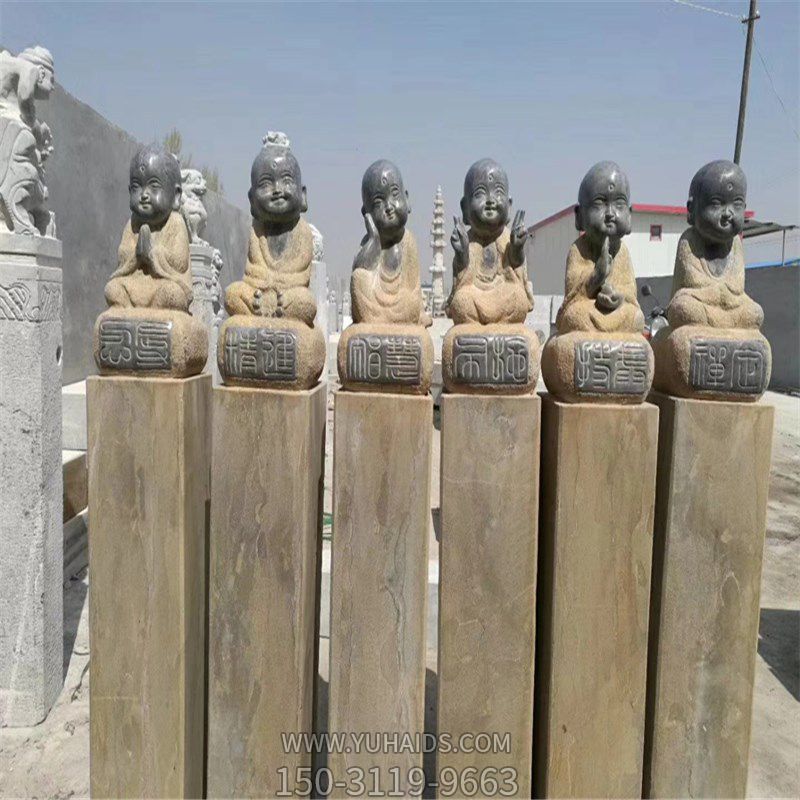 寺庙小和尚人物做旧拴马柱雕塑