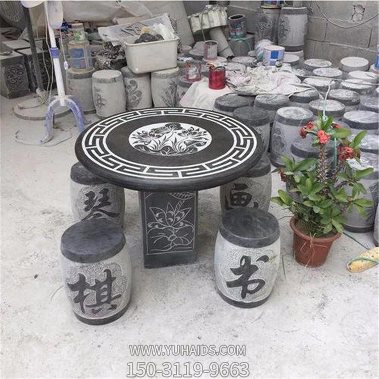 大理石石雕花纹石桌石凳雕塑