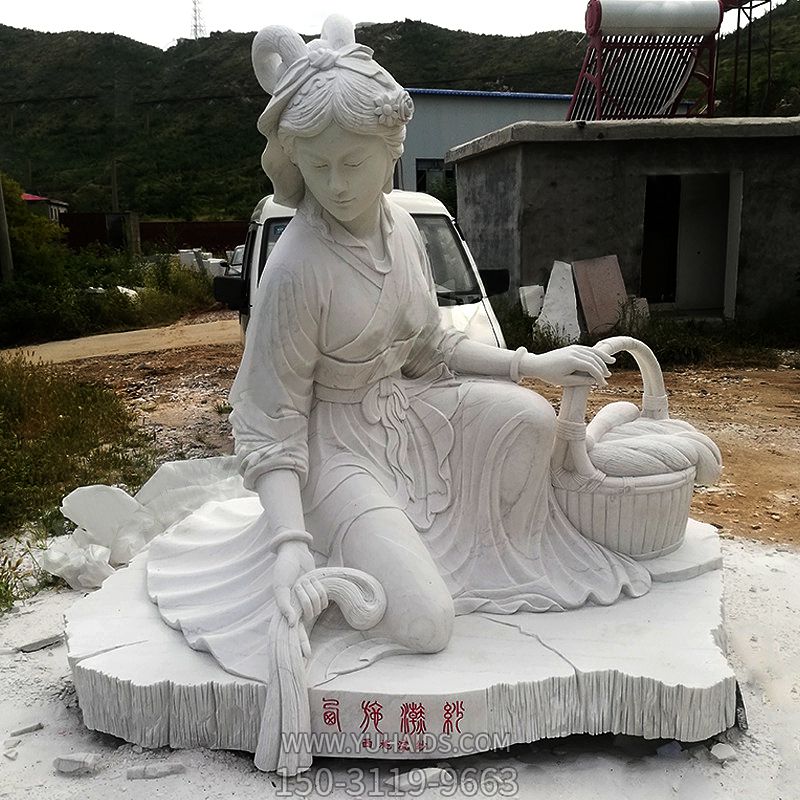 中国古代四大美女之西施浣纱汉白玉石雕塑
